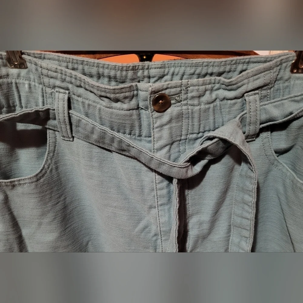 J.Crew Blue Green Cropped Pants With Tie Belt 100% Cotton - Size 12